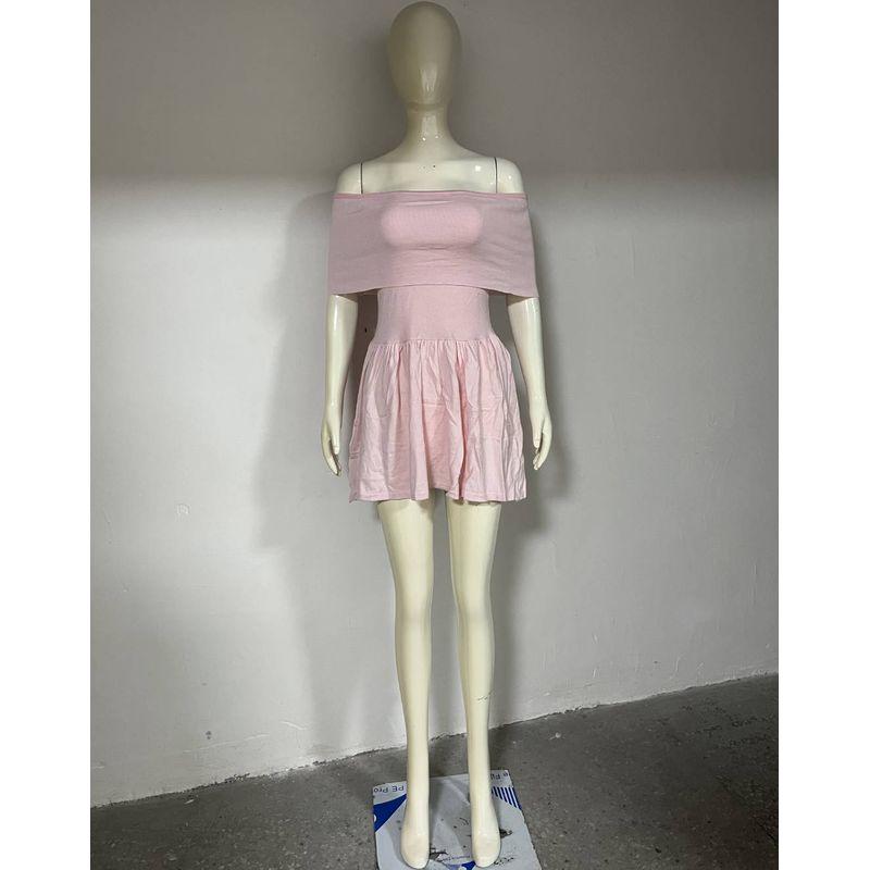 Elsa Fashion Style Spring and Summer Ins New Arrival Knitting off-Neck Sexy Sweet Pettiskirt Short Sexy Dress