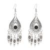 Vintage Ethnic Natural Stone Indian Earrings Jhumka Female Antique Silver Plated Geometric Carved Earrings Party Tassel Jewelry
