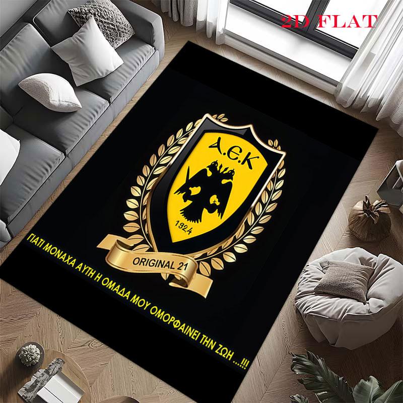 AEK Athen F.C Teppich für Wohnzimmer Schlafzimmer Zuhause Sofadekoration, Rutschfeste Bodenmatte für Kinder zum Spielen
