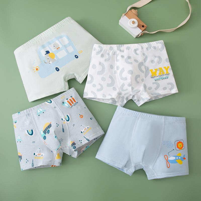 4Pcs Children Boys Daily Wear Boxer Cotton Underwear Breathable Briefs Cute Cartoon Soft Comfortable Shorts L