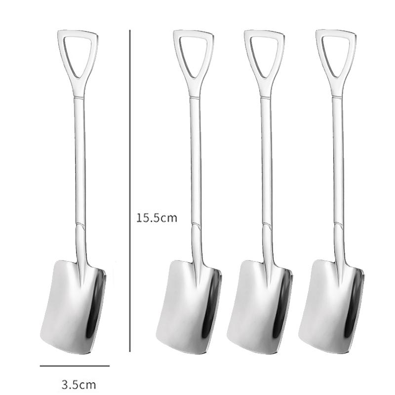4pcs Set Stainless Steel Shovel & Point Spoons Coffee Tea Spoon Ice Cream Dessert Tip Scoops Cutlery Tableware Set Kitchen Tools