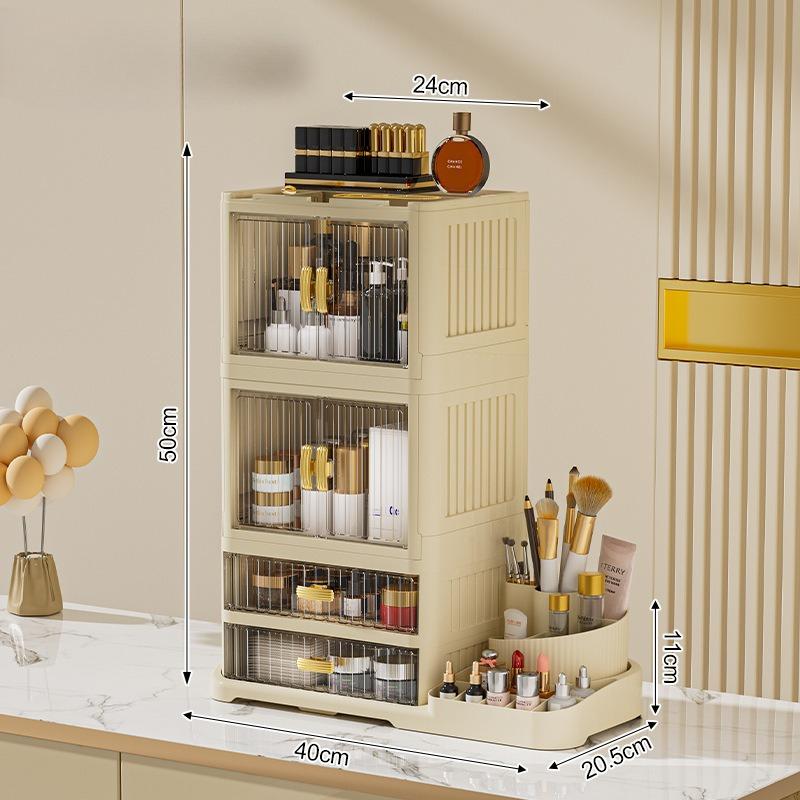 New Foldable Desktop Cosmetics Storage Box, Multi-layer Rack, Dustproof Large-capacity Dresser, Finishing Cabinet