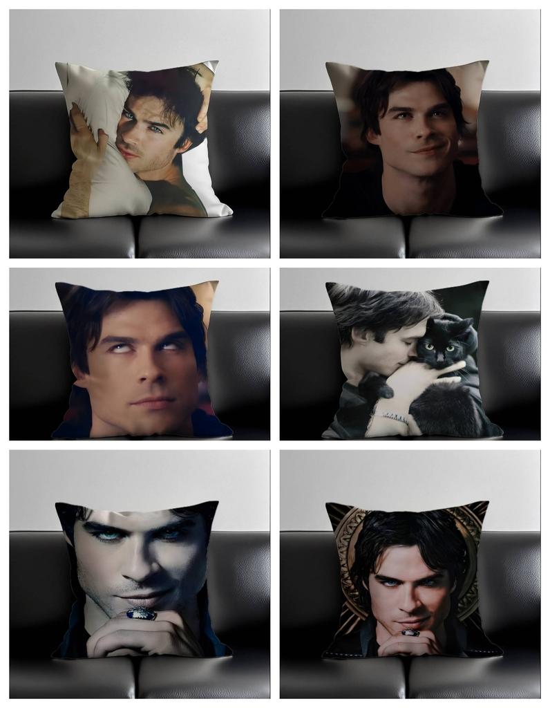 pc Vampire Diaries Damon Salvatore Pillow Cover Polyester D DoubleSided Print Ian Somerhalder Character Art TV Fan Home