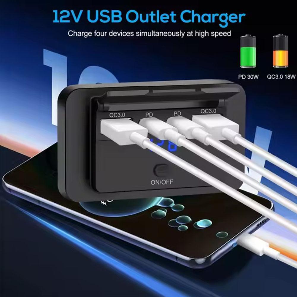 4-Ports Car Charger Outlet Panel Wall Mount With 3.1A For Car Bus Truck RV Waterproof Accessories 2025
