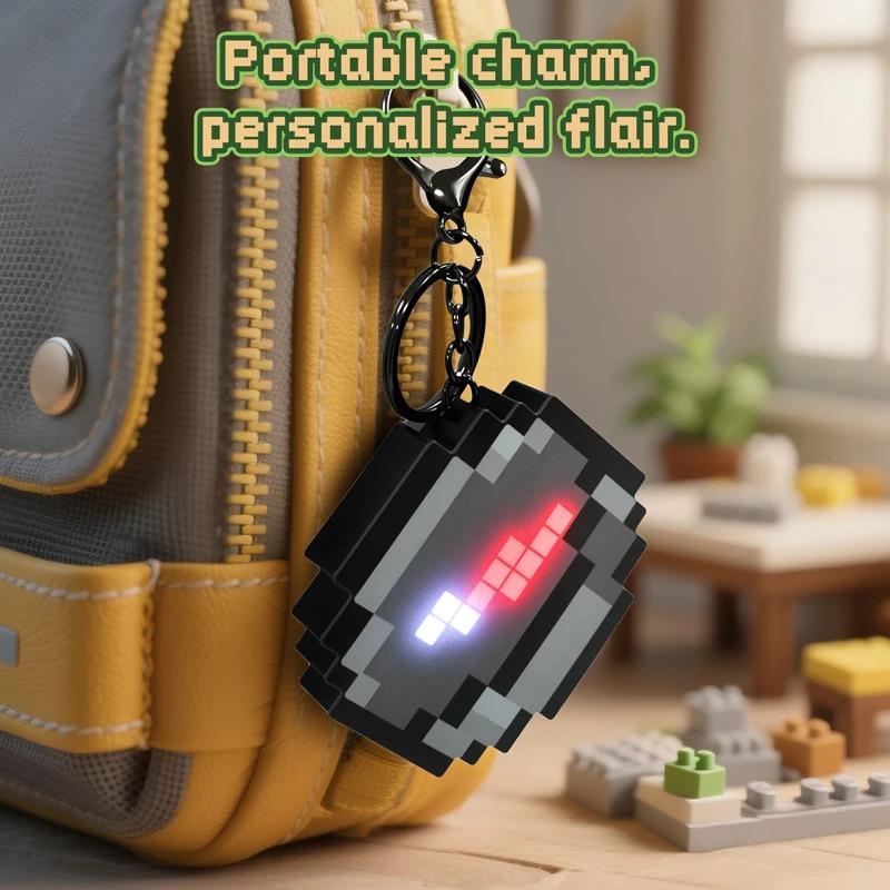 Non-Toxic 3D Fun Rechargeable Pixel Compass Keychain Creative Cartoon Backpack Pendant Simple Design Game Periphery Toys For Kids Gifts