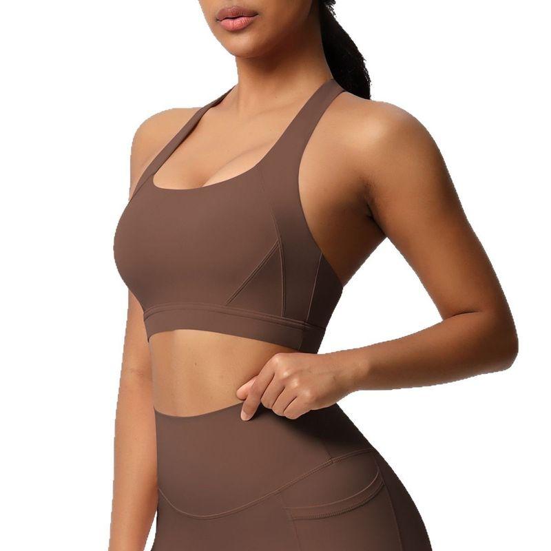 Nude Feel Brushed Yoga Bra Women's High Strength Shockproof Push-up Running Exercise Underwear Beauty Back Cross Fitness Vest