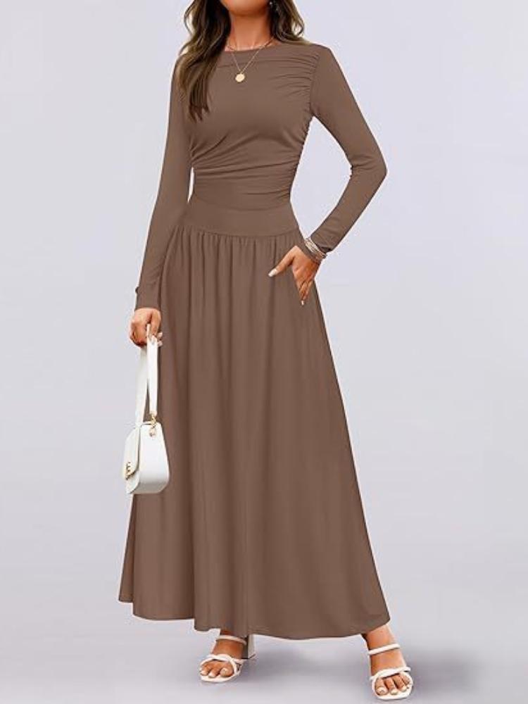 Women's Long Sleeve Maxi Dress with Side Pockets In 8 Colors