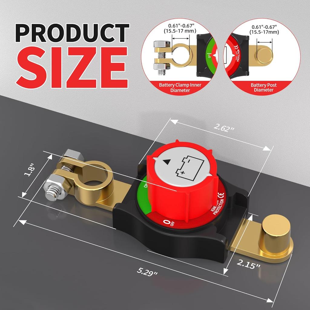 Battery Disconnect Switch 275A Top Post Car Battery Cut Off Switch 12-48V On/Off Heavy Duty Disconnect Shut Off Switch For RV Marine Boat