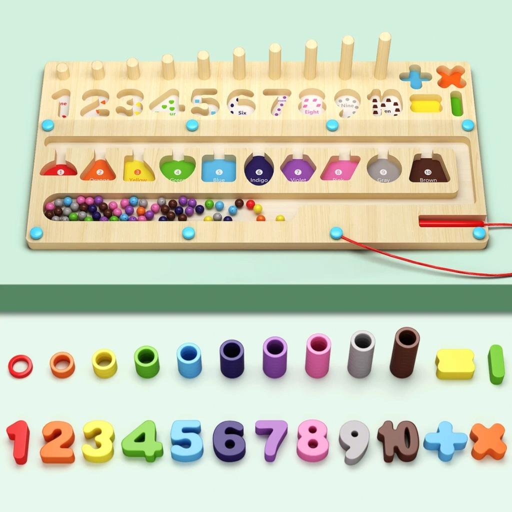 Montessori Magnetic Wooden Maze Toy Color Sorting Shape Matching Early Educational Toy Math Learning Puzzle Board for Children