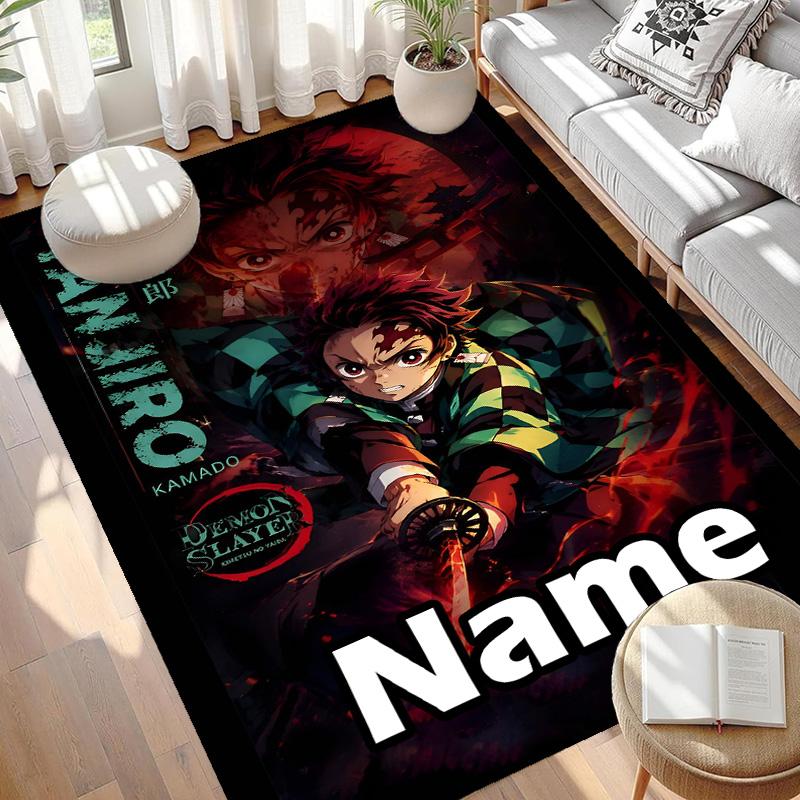 Custom Name Personalized Demon Slayer Print Carpet, Versatile Home Decor Rug, for Playroom, Apartment, Balcony, Entryway, Hallway Gift