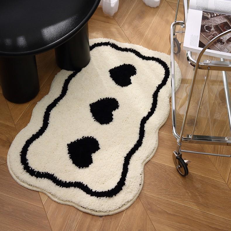 Thickened Anti-Slip Bedroom Rug: Flocked, Wear-Resistant, Water-Absorbent Foot Pad with Simple Striped Design
