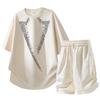 2026 Men's Ice Silk Summer Casual Two-Piece Set: Trendy Short Sleeve T-Shirt & Shorts Combo