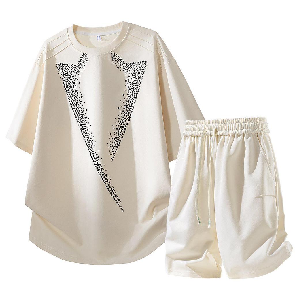 2026 Men's Ice Silk Summer Casual Two-Piece Set: Trendy Short Sleeve T-Shirt & Shorts Combo