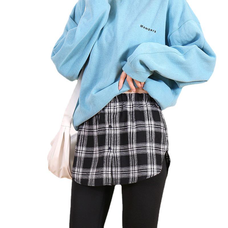 Plaid Layered Sweater Skirt for Women - Autumn/Winter Bottoming with Faux Hem To Cover Hips.