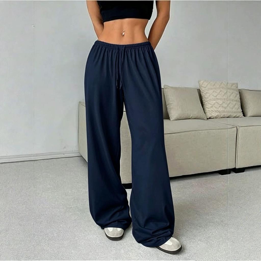 New summer quick-drying breathable women's yoga sports trousers solid color drawstring loose wide-leg trousers