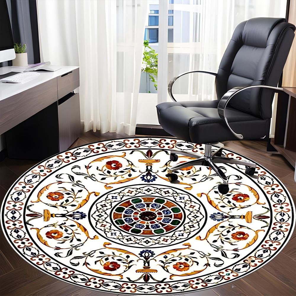 1pc Ornamental Circular Pattern Chair Carpet for Office, Soft, Non-Slip Polyester Mat, Office, Living Room, Bedroom, Durable Polyester Yy251207104