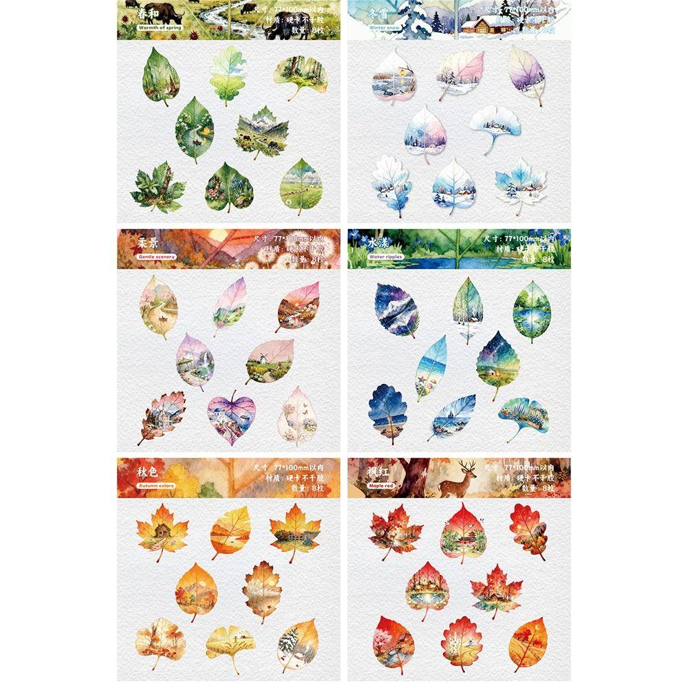 8pcs/Set New DIY Leaves Stickers Observing Leaves Adhesive Stationery Stickers Decorative Sticker Scrapbooking Diary Planner