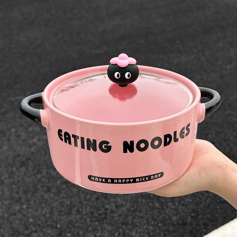 High-value Cartoon Instant Noodle Bowl with Lid, Snail Powder Bowl for Students In Dormitory, Special Bowl for Household Ceramic Instant Noodles