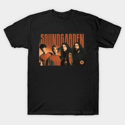Asian Size Men Black Print T-shirt Soundgarden No-Cut Heat Transfer Print Cotton Tshirt