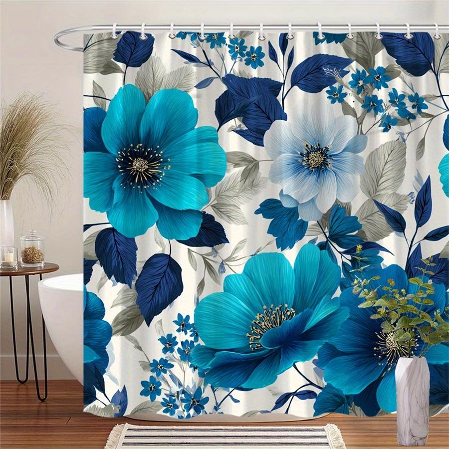 

1 шт. Бирюзовая цветочная шторка для душа - Полиэстеровая ткань, машинная стирка, с крючками, подходит для украшения ванной комнаты 150X180cm