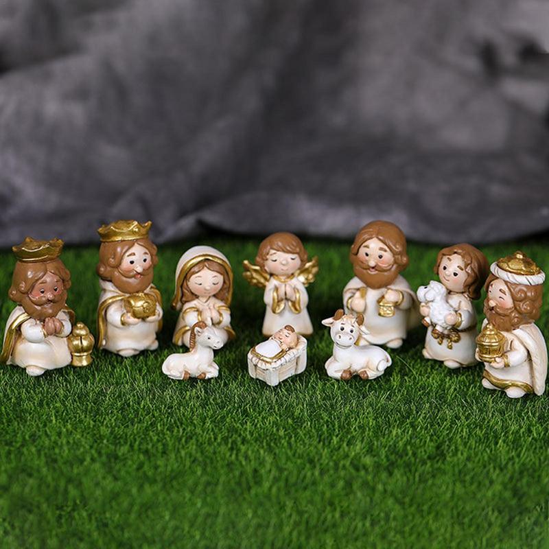 Krippenfiguren für Weihnachten 10 Stück Harz Krippenszene Ornamente Weihnachts-Jesus-Statue Für Kinder und Erwachsene Heilige Familie