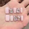 10pcs Pink Nude Cat Eye Rhinestone Handmade Short Square Press On Nails C Curve Full Coverage False Nail Tips