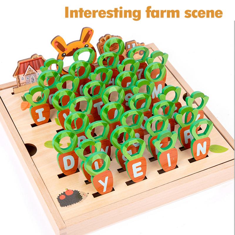 Children Pulling Carrot Language Learning Toys Montessori Game Wooden Box Farm Harvest Radishes Alphabet Early Educational Toys