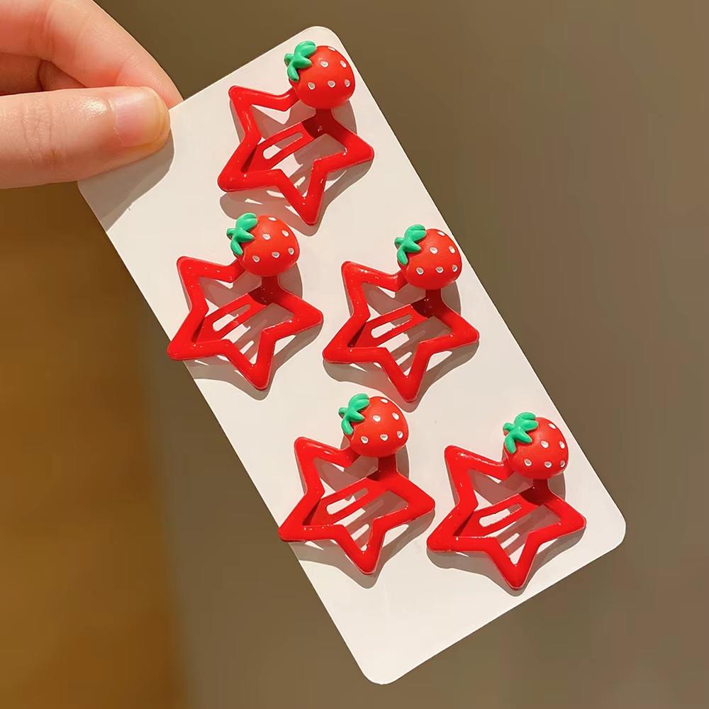 5 Pieces of Kidsren's Bangs Broken Hair Clips Girls' Star Strawberry Girls' Forehead Five-pointed Star Hair Clips Baby