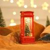 Jul Telefonkiosk Snöklot Dekoration med Jultomte, Snögubbe & Gran - Röd Retro Telefonkiosk Prydnad Med Ljus