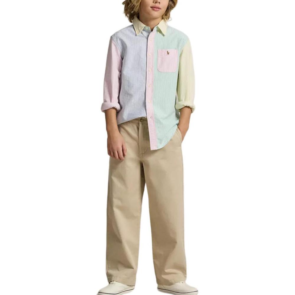 Polo Ralph Lauren Casual Shirt Color Block Design Striped Long Sleeve Single-Breasted Collar Kids tops 323B13800-001