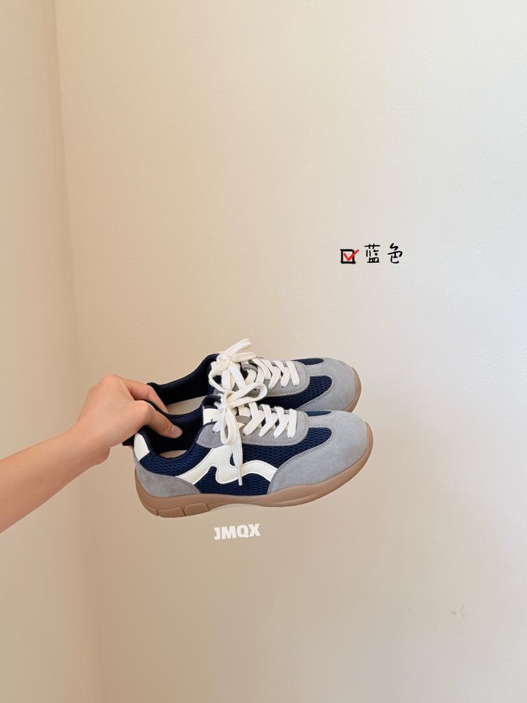 Leather Korean Version Platform Casual Moral Training Shoes Women's 2025 Autumn New Breathable Mesh Color Matching Outdoor Sports Running Shoes