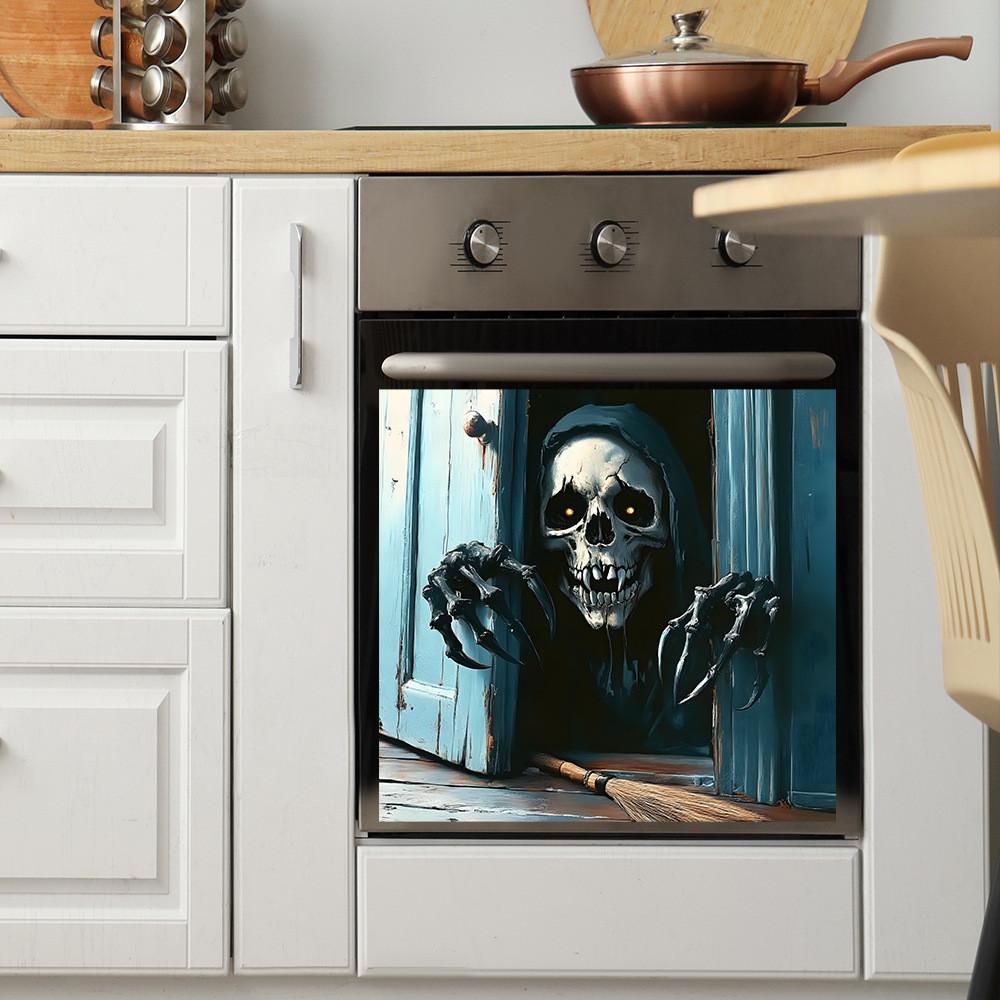 Skeleton Halloween Smile Open Door Glass Cabinet Kitchen Home Decor Stickers