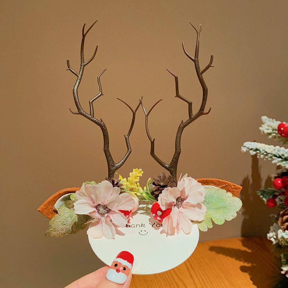 Plush Children Deer Antler Hair Clip Bowknot Christmas Hat Headabnd Lovely Elk Hair Clip  Girls