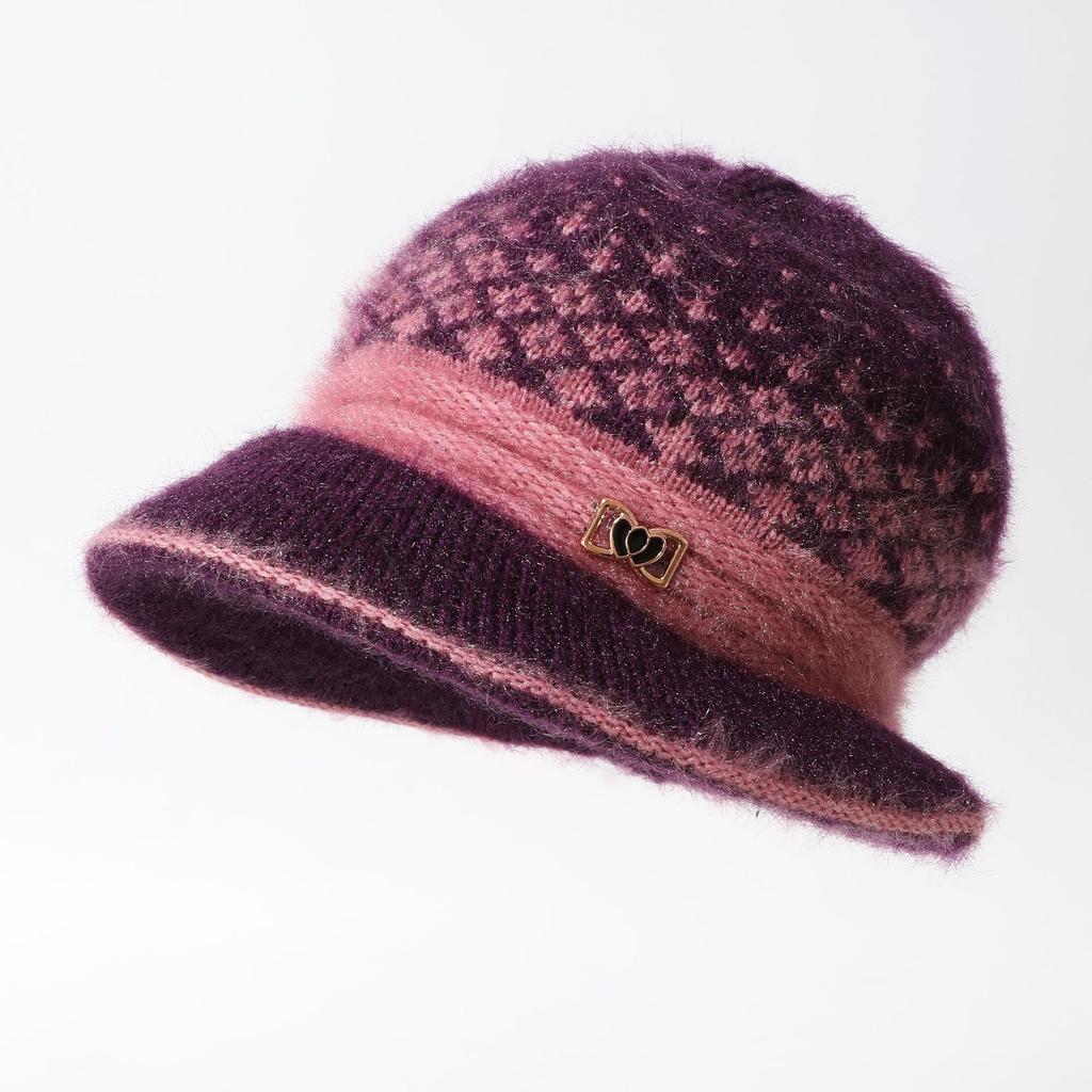 Middle Aged and Elderly Women Old Ladies Warm and Fashionable  Large Brimmed Woolen Hats and Knitted Hats