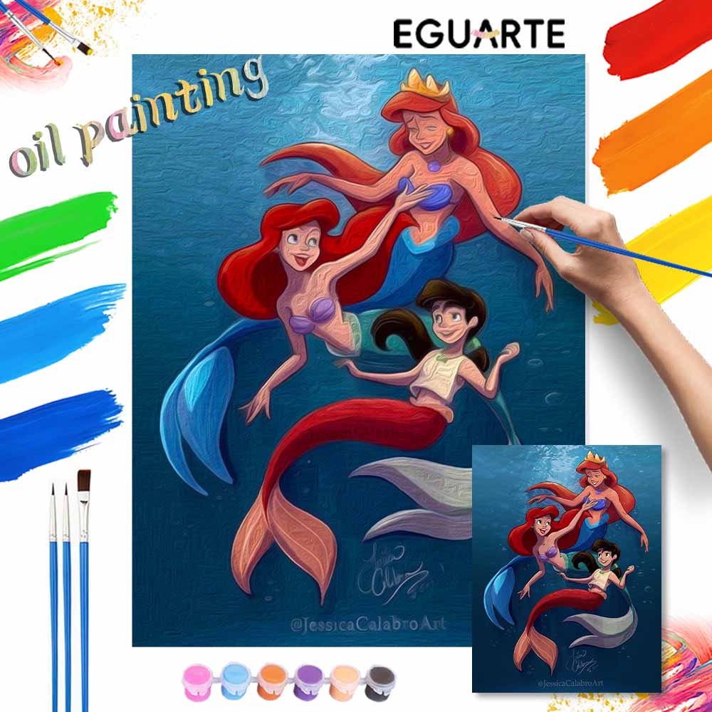 Disney DIY Ariel Mermaid Painting Kit Home Wall Decor Handmade Gift for The Little Mermaid Fans Wall Art Craft Modern Decoration