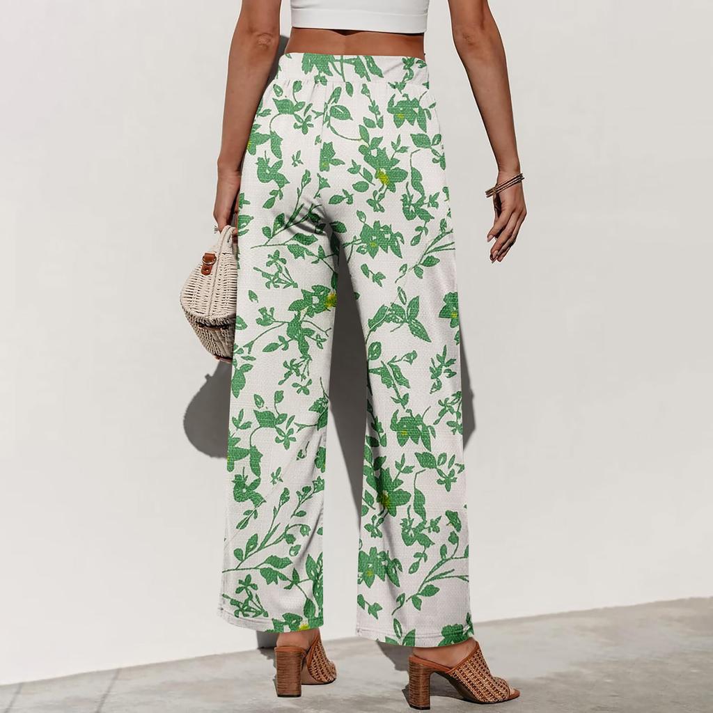 Womens High Waisted Wide Leg Pants Drawstring Palazzo Trousers with Pockets Dot Print Casual Lounge Pant
