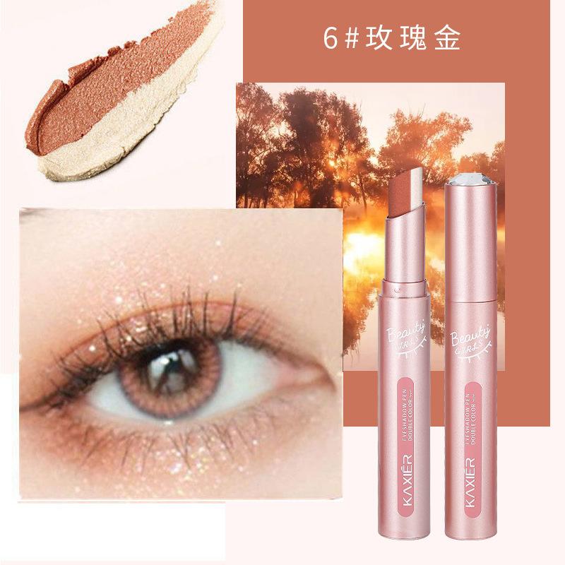 Gradient Dual-Color Eyeshadow Pencil Pearlescent Fine Shimmer Waterproof & Smudge-Proof Lazy Girl Eyeshadow Stick Beauty Eyeshadow