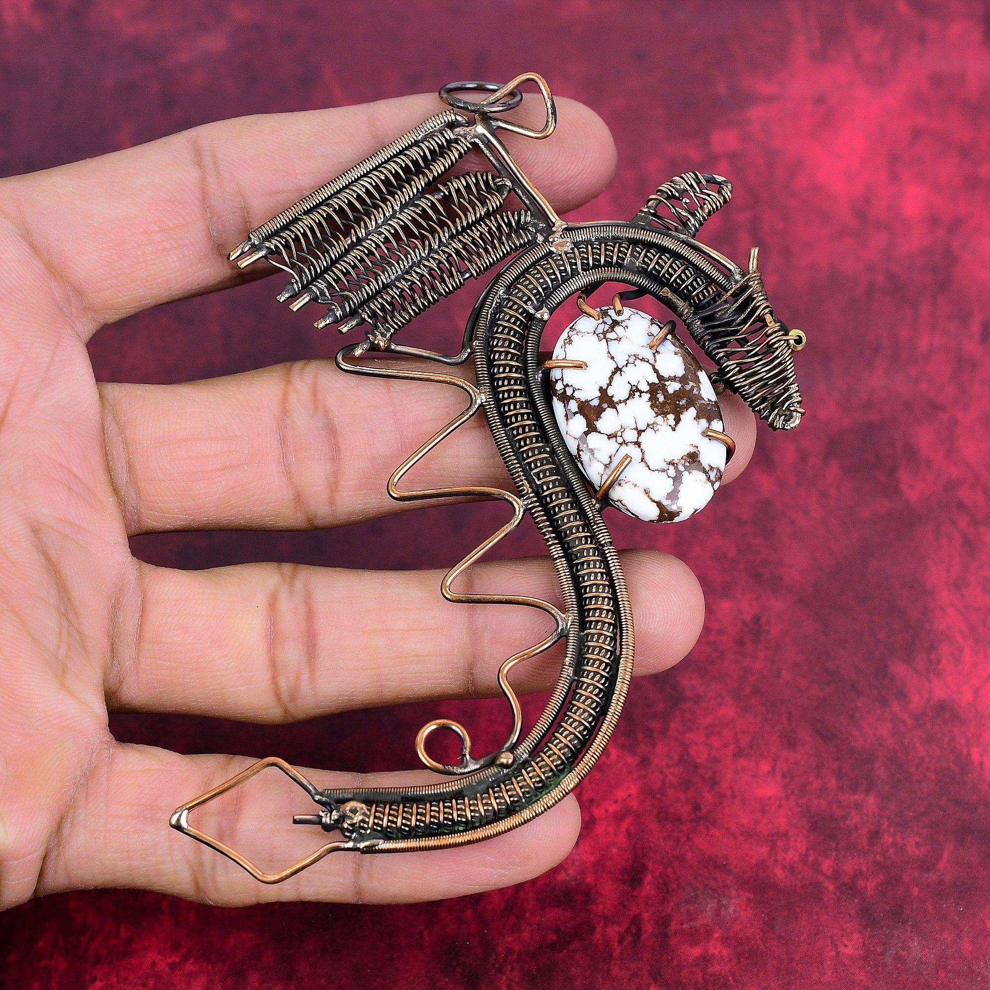 

Wild horse magnesite pendant copper wire wrapped dragon pendant handmade gemstone pendant copper wire jewelry gifts for him antique pendants