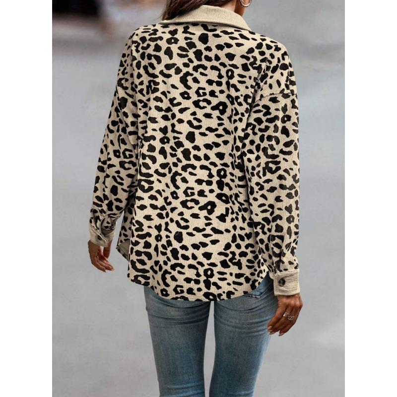 Women Fall Fashion Leopard Print Button Long Sleeve Jacket