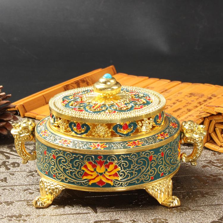 Antique-Style Enamel Lotus Sandalwood Incense Burner for Aromatherapy and Buddhist Ceremonies