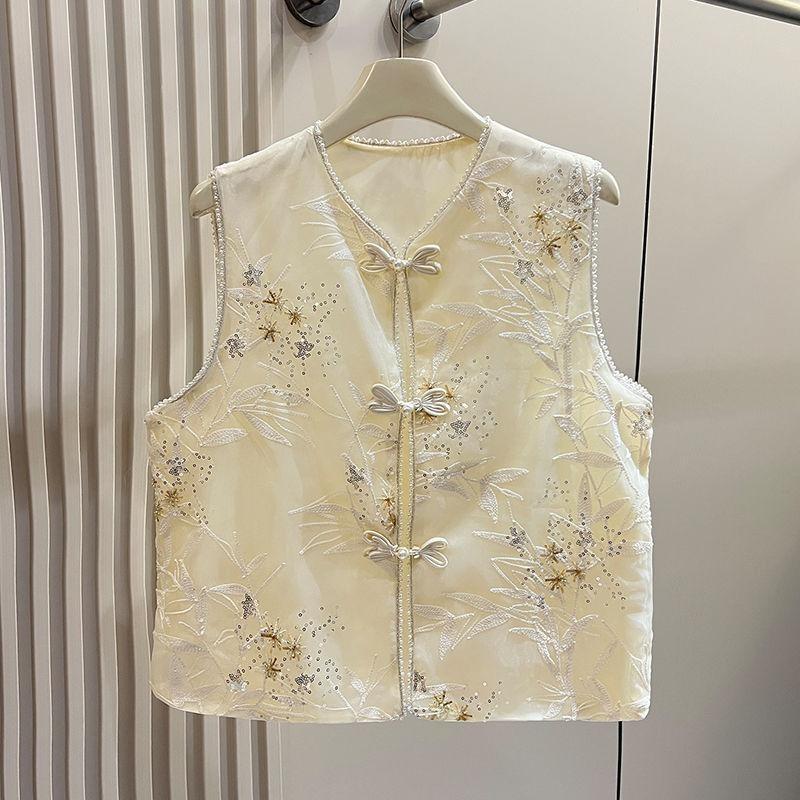 

Женский летний ретро модный жилет жилет тонкий вышитый жилет верхняя одежда топ 3XL (recommended 138-75 kg)