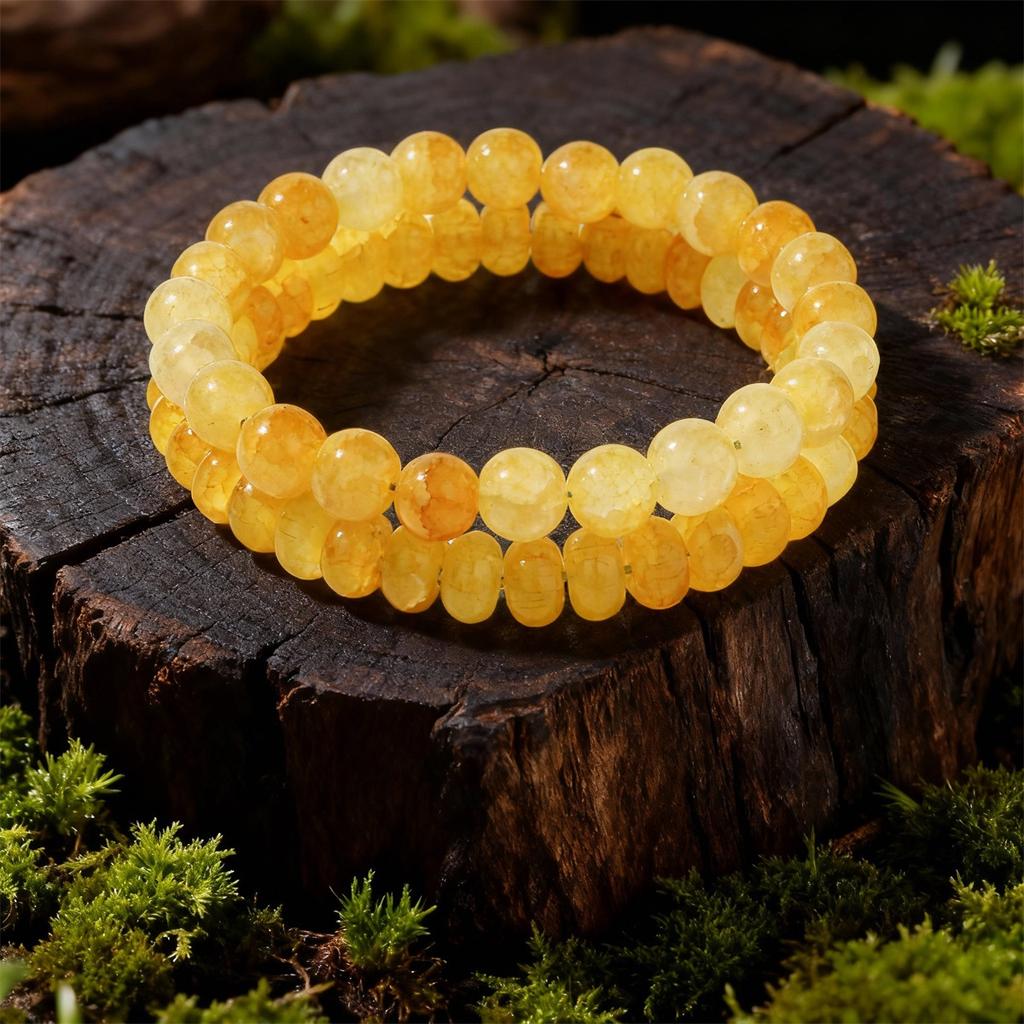 Festive Gifts Yellow Citrine Beaded Bracelet Set Warm Fashion Jewelry For Men And Women Daily Wear Simple Versatile Accessory