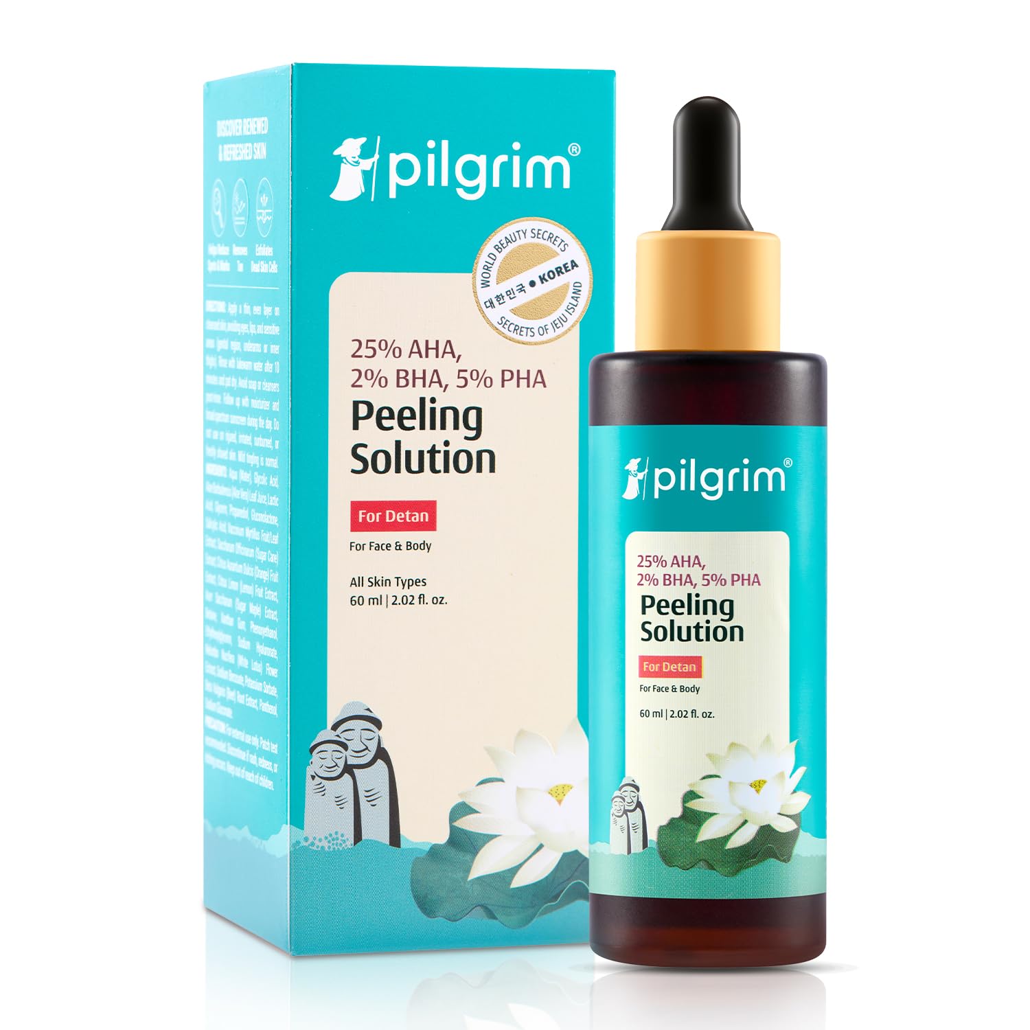 

Pilgrim 25% AHA 2% BHA 5% PHA Peeling Solution 60 ml For Face And Body Gentle Exfoliation Glow Even Tone Care