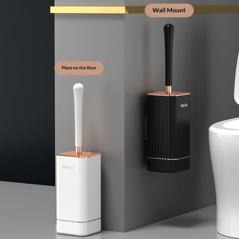 Silicone Toilet Brush Set Long Handle No Drill Wall Mounted Quick Dry Leak Proof For Bathroom Deep Cleaning Durable Multi Use
