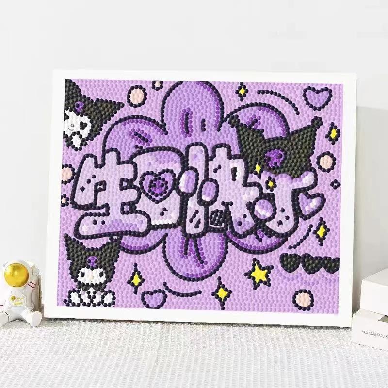Kuromi Cartoon Diamond Painting Kit: Peace & Joy DIY Gift for Students and Kids.