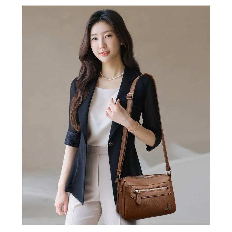 Fashionable Women's Leather Crossbody Bag, Elegant Shoulder Bag, Women's Large Capacity Crossbody Bag, Retro Shoulder Bag, Multi Pocket Shoulder Bag