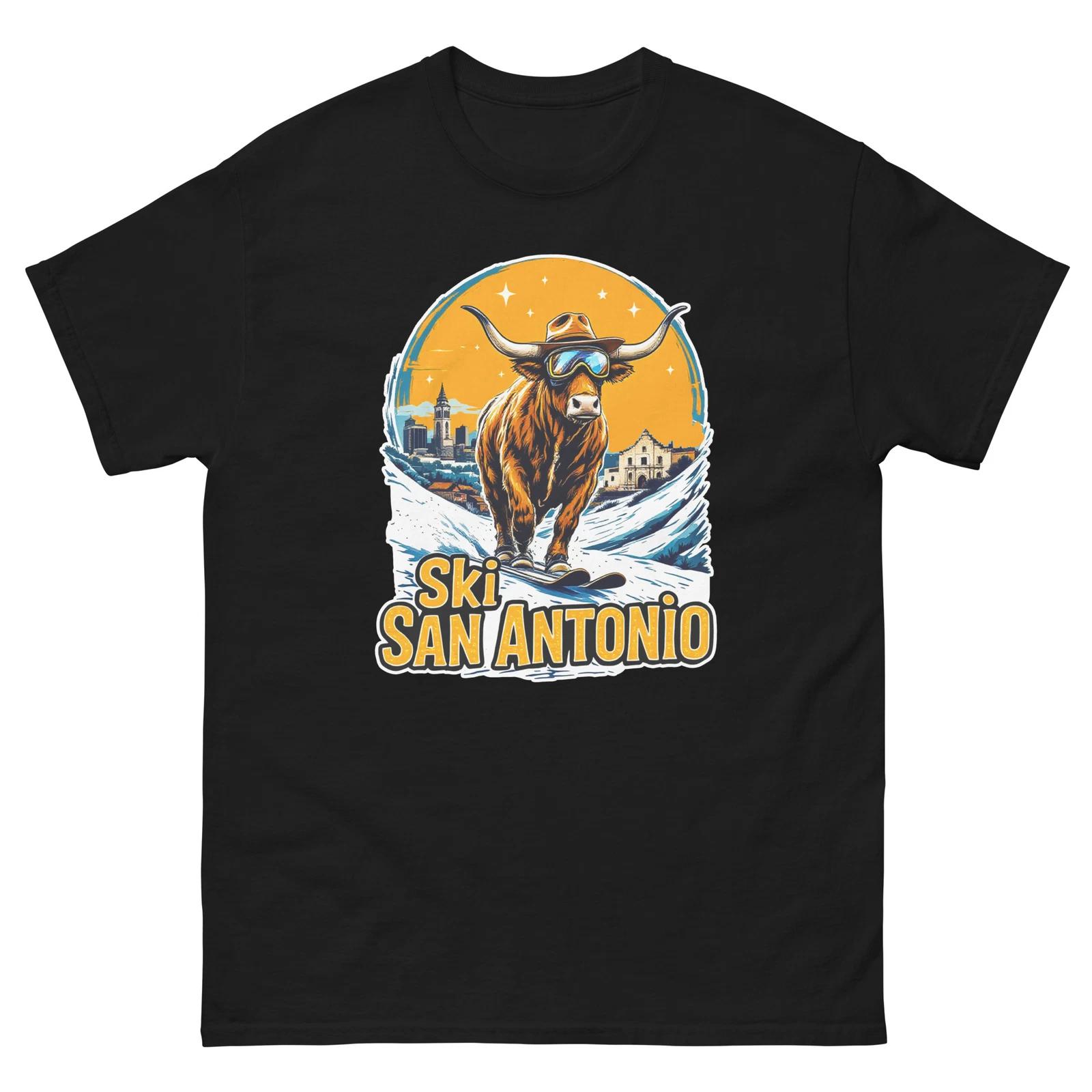 

Ski San Antonio Longhorn Skiing Skier Animal T-Shirt M