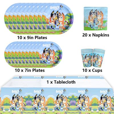 51pcs Tableware Set Plates Cups&Tablecloth For Kid's Bluey Theme Birthday Party