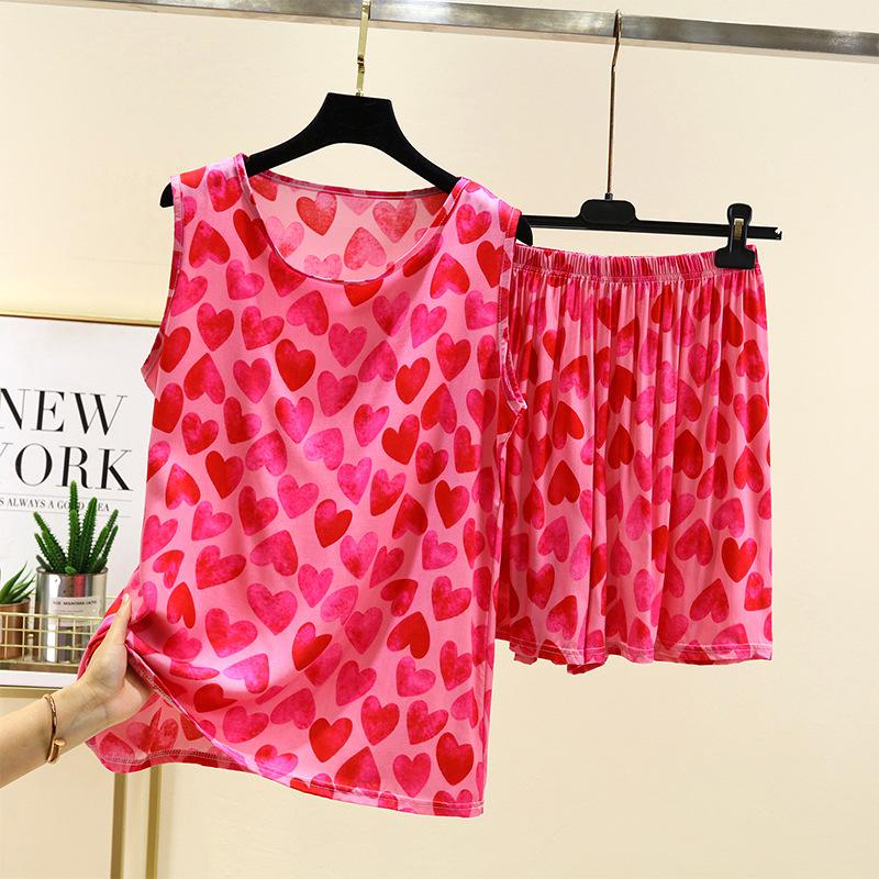 

Women’s Sleeping Suits Sleeveless Top Short Pants Casual Women s Pajamas Set L рожевий
