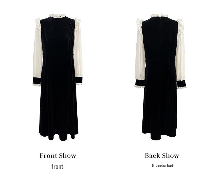 Thirteen Lines Women's Velvet Waist Dress - Autumn/Winter 2022 French Style Long Skirt, Non-Refundable